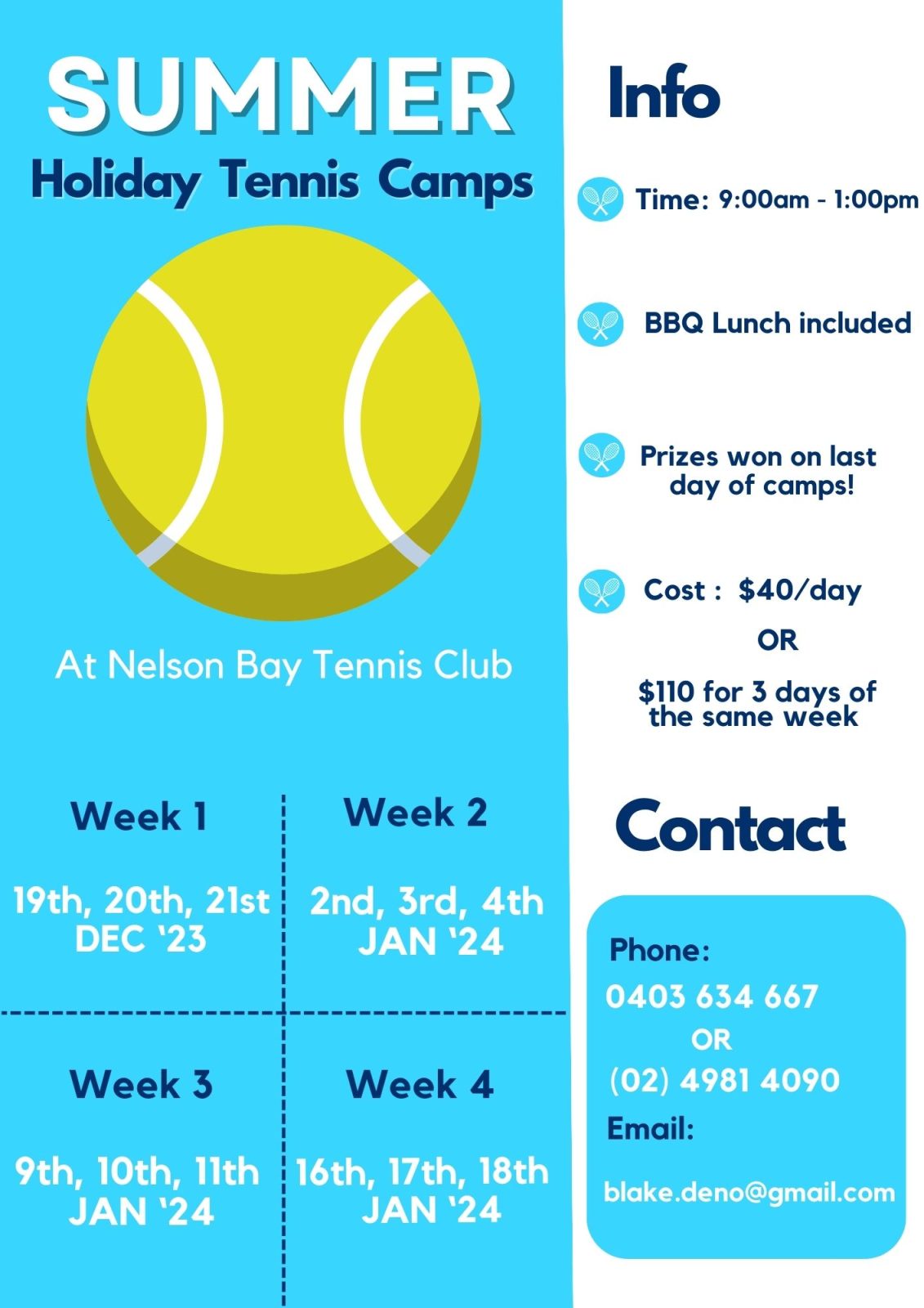 Tennis Camp Christmas 2023 Nelson Bay Tennis Club All